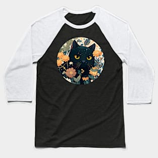 Floral Cat Botanical Plant Flower Cat Lover Baseball T-Shirt